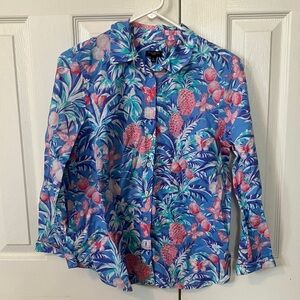 Talbots Floral Blue Button Down Shirt